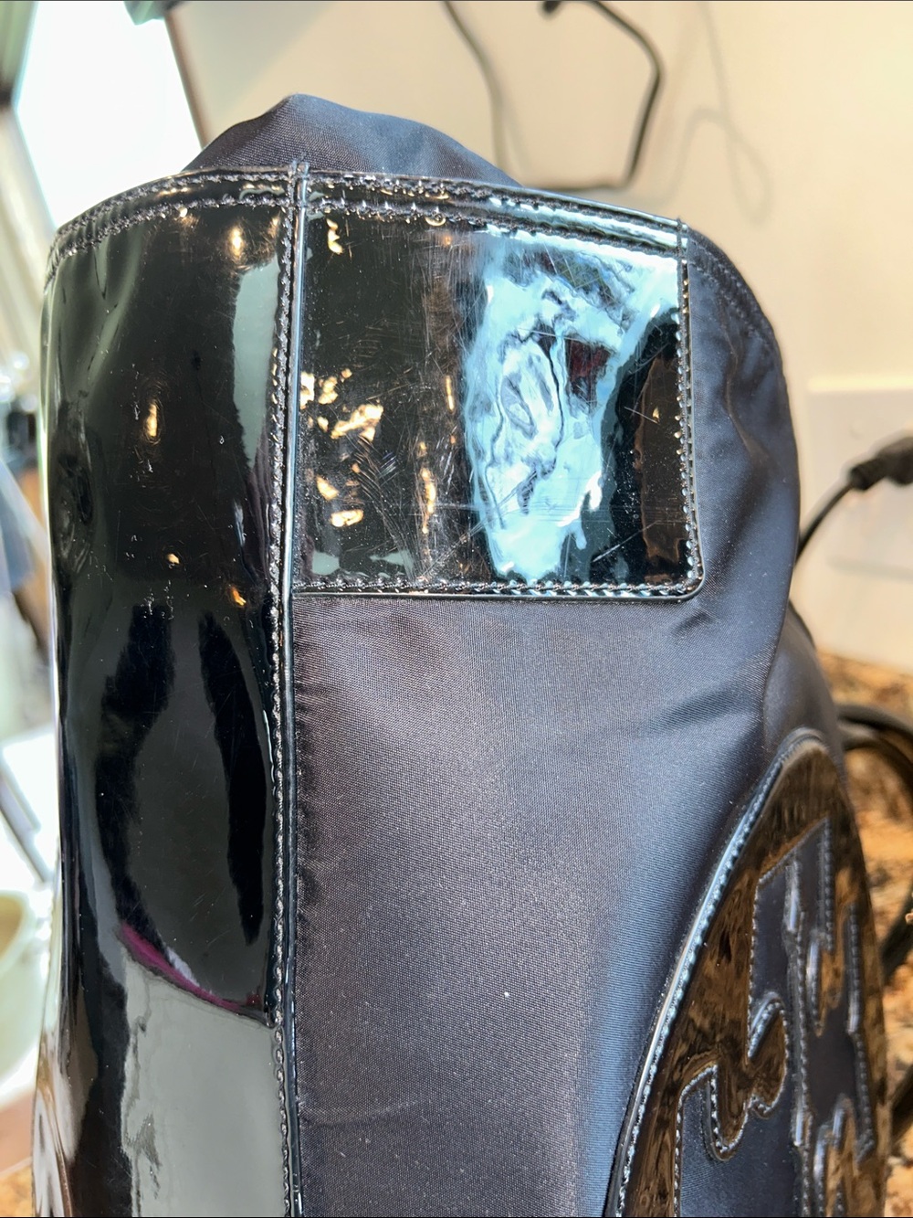 Tory Burch Black Nylon Tote with Patent Logo Detail - Picture 13 of 16
